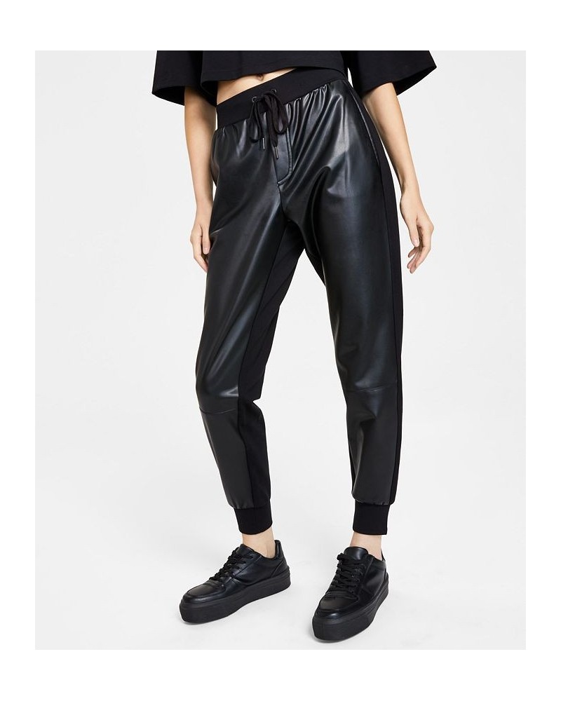 Women's Faux-Leather Jogger Pants Black $26.12 Pants