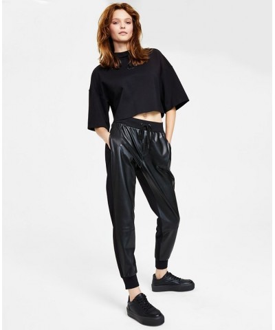 Women's Faux-Leather Jogger Pants Black $26.12 Pants