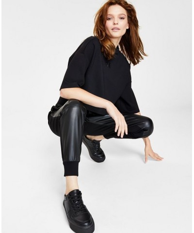 Women's Faux-Leather Jogger Pants Black $26.12 Pants