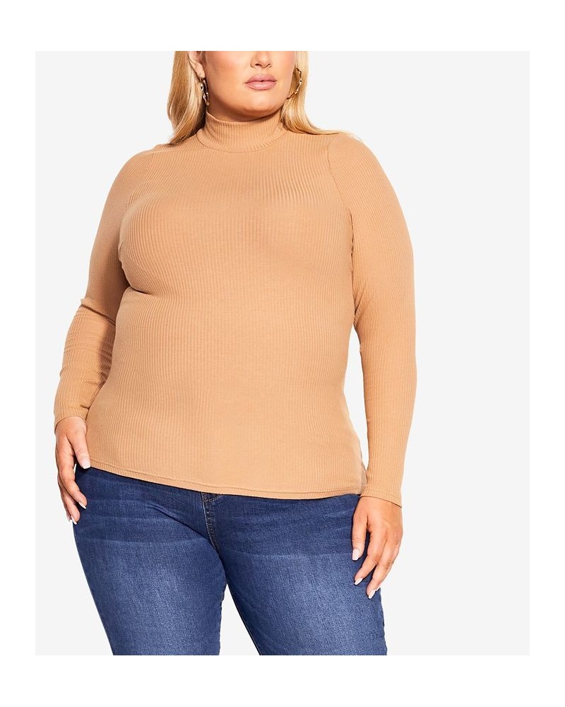 Trendy Plus Size Turtle Neck Top Caramel $31.20 Tops