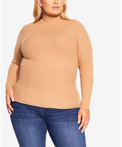 Trendy Plus Size Turtle Neck Top Caramel $31.20 Tops