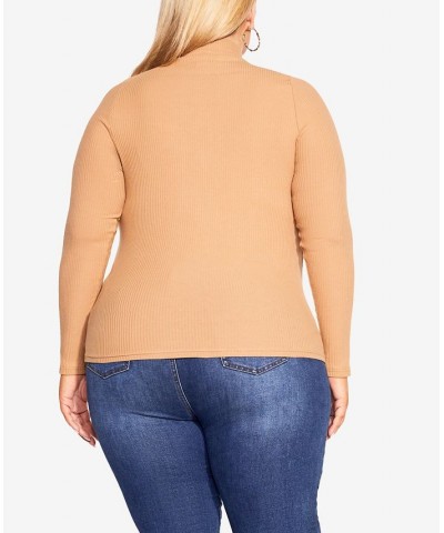 Trendy Plus Size Turtle Neck Top Caramel $31.20 Tops