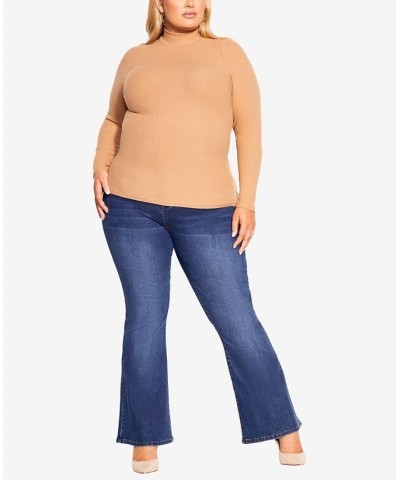 Trendy Plus Size Turtle Neck Top Caramel $31.20 Tops