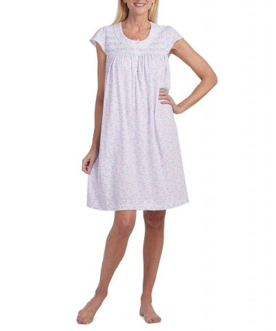 Women's Short Sleeve Short Knit Printed Gown Lilac / Pink Floral $25.80 Sleepwear