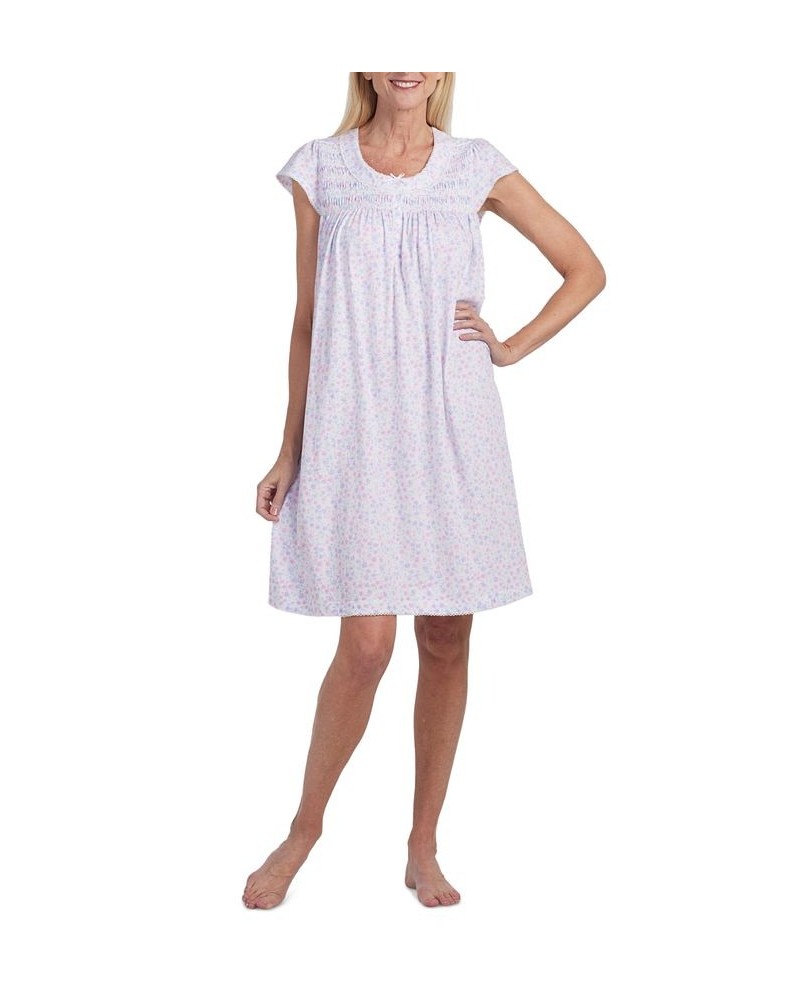 Women's Short Sleeve Short Knit Printed Gown Lilac / Pink Floral $25.80 Sleepwear