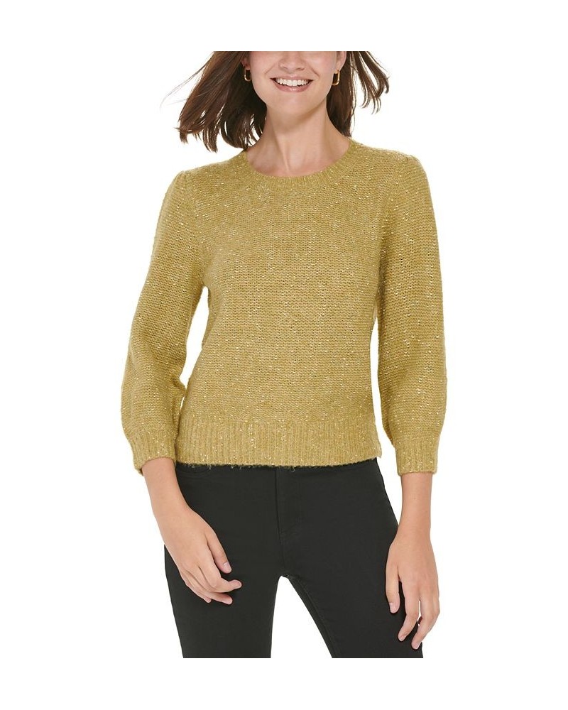 Women's Puff-Sleeve Cropped Sweater Gold $26.54 Sweaters