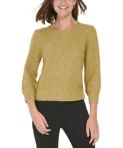 Women's Puff-Sleeve Cropped Sweater Gold $26.54 Sweaters