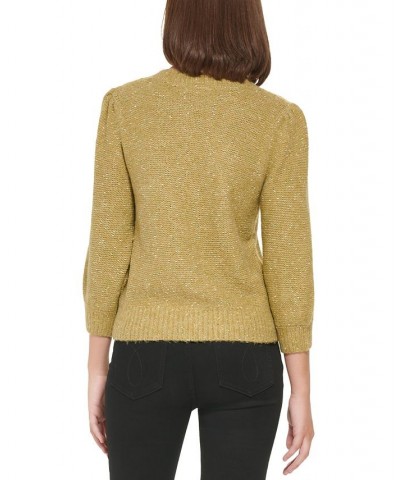 Women's Puff-Sleeve Cropped Sweater Gold $26.54 Sweaters