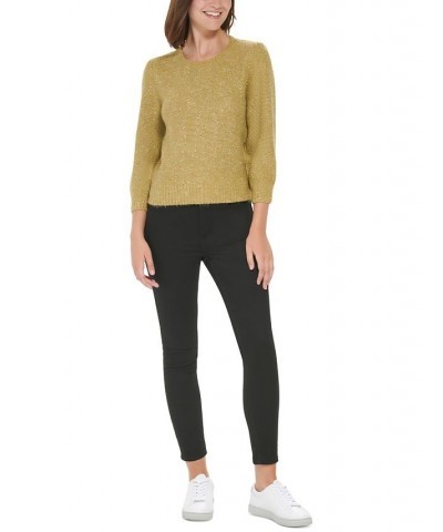 Women's Puff-Sleeve Cropped Sweater Gold $26.54 Sweaters