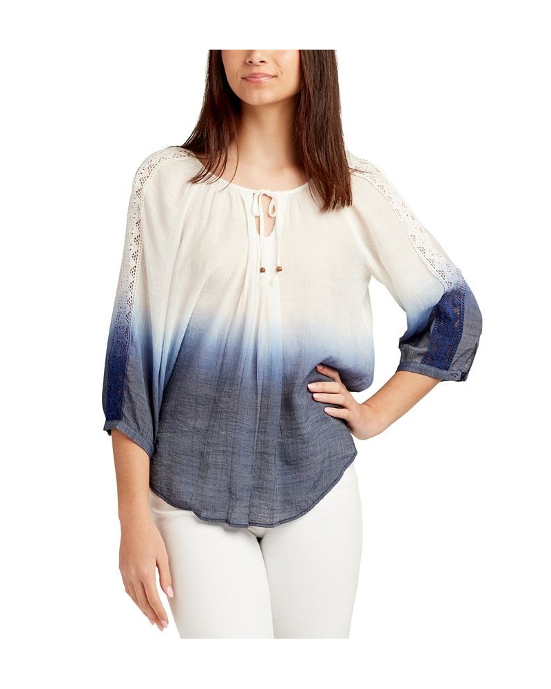 Juniors' Dip-Dyed Crochet-Sleeve Peasant Top Color 9 $26.95 Tops