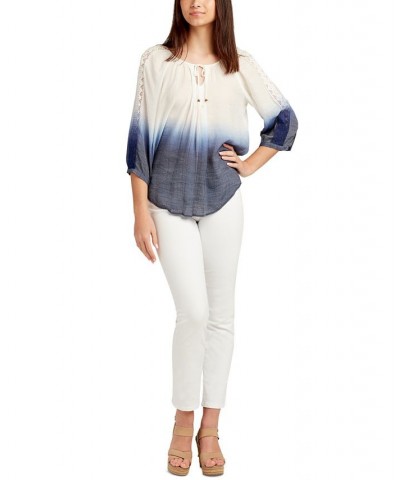 Juniors' Dip-Dyed Crochet-Sleeve Peasant Top Color 9 $26.95 Tops