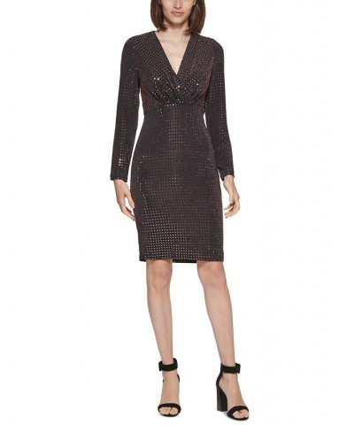 Sequin Metallic Knit Surplice-Neck Sheath Dress Copper/Black $26.92 Dresses