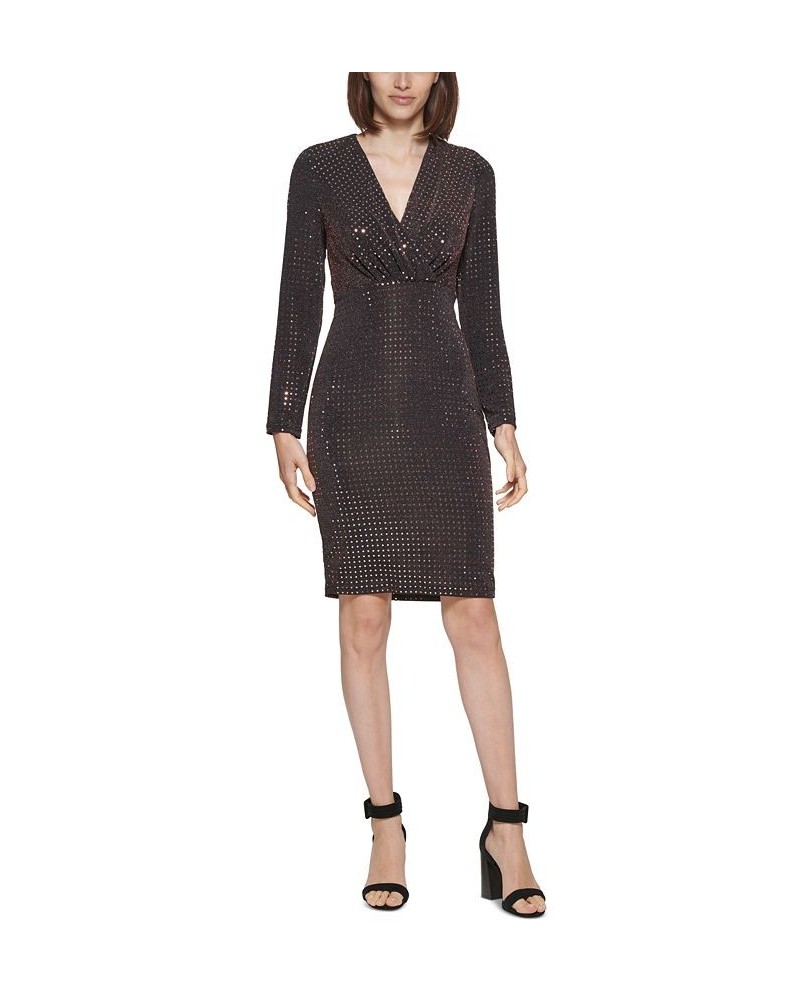 Sequin Metallic Knit Surplice-Neck Sheath Dress Copper/Black $26.92 Dresses