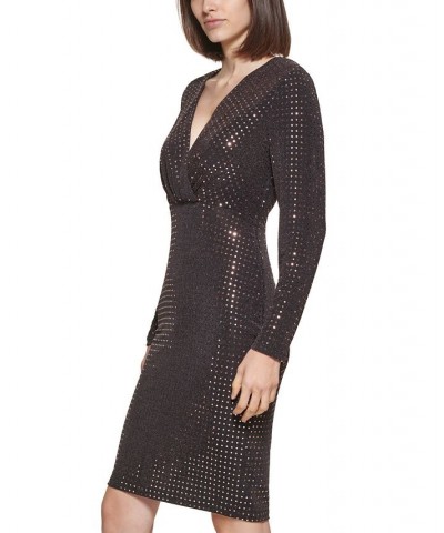 Sequin Metallic Knit Surplice-Neck Sheath Dress Copper/Black $26.92 Dresses