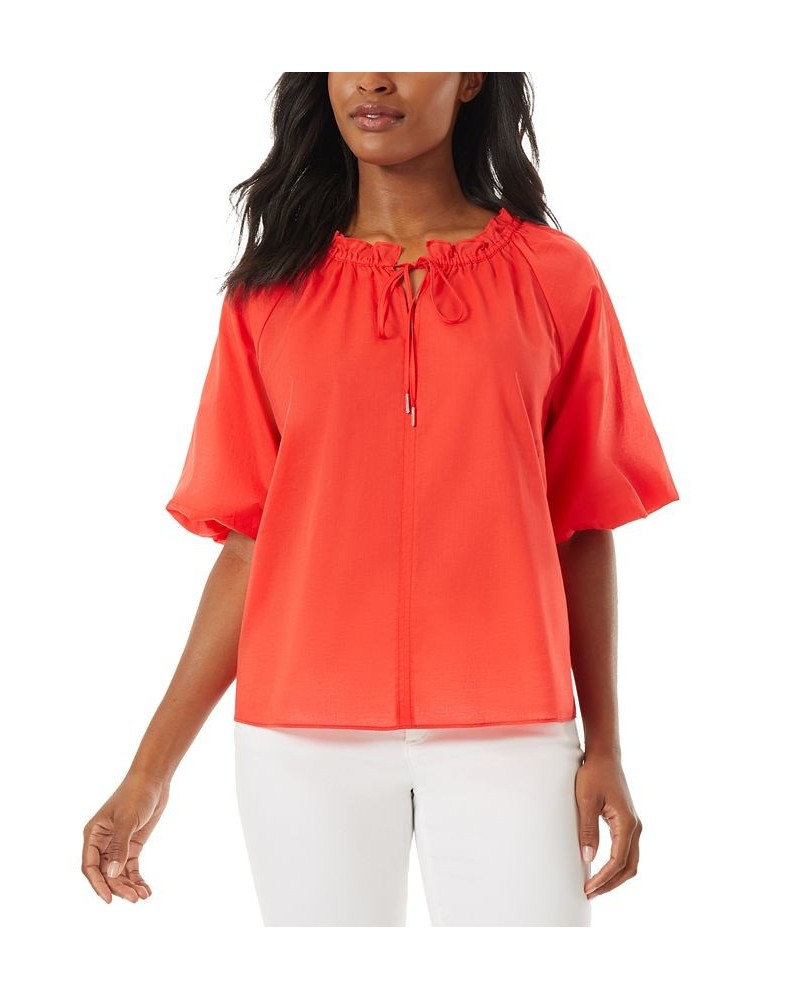 Women's Cotton Puff-Sleeve Peasant Top Scarlet Apple $28.23 Tops