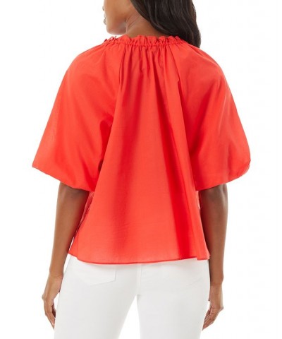 Women's Cotton Puff-Sleeve Peasant Top Scarlet Apple $28.23 Tops