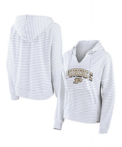 Women's Branded White Purdue Boilermakers Striped Notch Neck Pullover Hoodie White $29.25 Sweatshirts