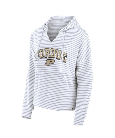 Women's Branded White Purdue Boilermakers Striped Notch Neck Pullover Hoodie White $29.25 Sweatshirts