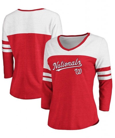 Women's Heathered Red White Washington Nationals Official Wordmark 3/4 Sleeve V-Neck Tri-Blend T-shirt Heather Red $21.50 Tops