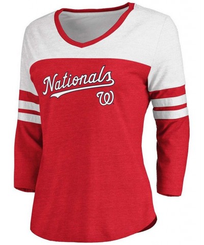 Women's Heathered Red White Washington Nationals Official Wordmark 3/4 Sleeve V-Neck Tri-Blend T-shirt Heather Red $21.50 Tops