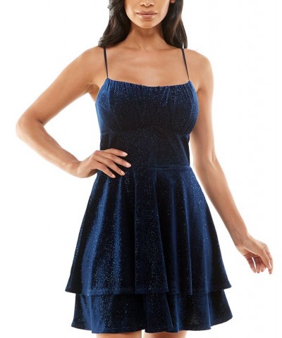 Juniors' Glitter-Velvet Double-Layer Dress Indigo $41.08 Dresses