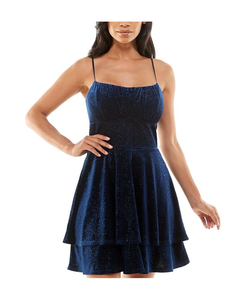 Juniors' Glitter-Velvet Double-Layer Dress Indigo $41.08 Dresses