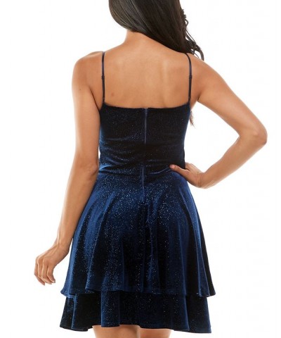 Juniors' Glitter-Velvet Double-Layer Dress Indigo $41.08 Dresses