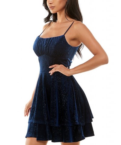 Juniors' Glitter-Velvet Double-Layer Dress Indigo $41.08 Dresses