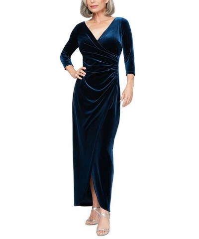 Petite Velvet Side-Ruched 3/4-Sleeve Gown Imperial $66.15 Dresses