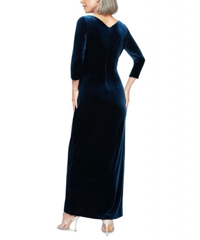 Petite Velvet Side-Ruched 3/4-Sleeve Gown Imperial $66.15 Dresses