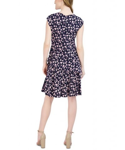 Women's Surplice V-Neck Cap-Sleeve Jersey Dress Navy Pink $23.75 Dresses