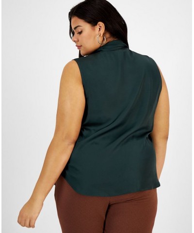 Plus Size Sleeveless Bow-Tie Blouse Green $19.98 Tops