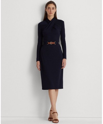 Belted Mockneck Jersey Dress Blue $84.00 Dresses