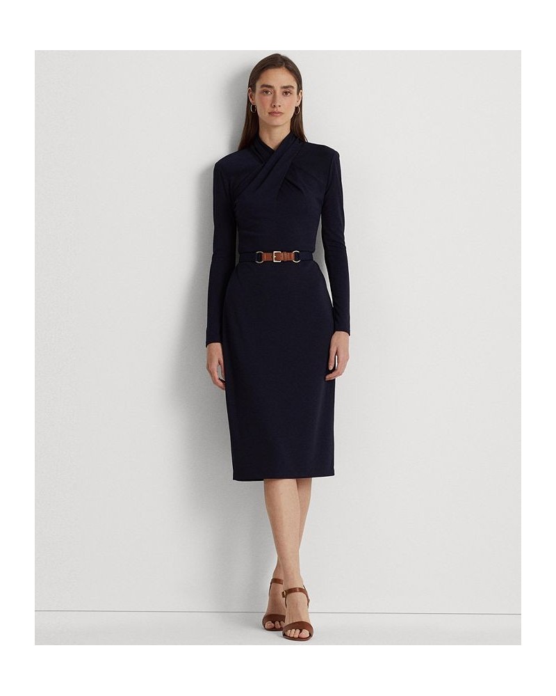 Belted Mockneck Jersey Dress Blue $84.00 Dresses