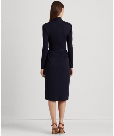 Belted Mockneck Jersey Dress Blue $84.00 Dresses