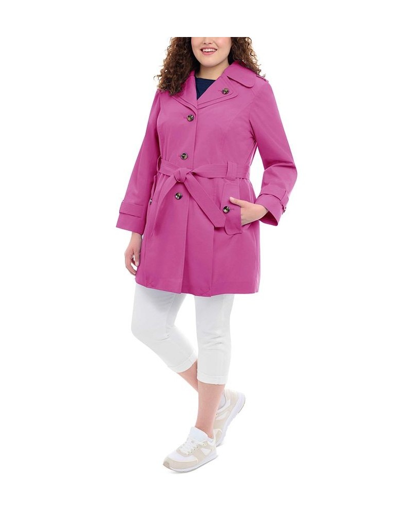 Women's Plus Size Hooded Belted Water-Resistant Coat Purple $62.40 Coats