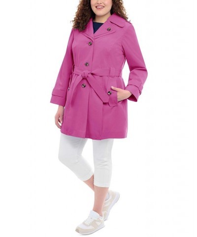 Women's Plus Size Hooded Belted Water-Resistant Coat Purple $62.40 Coats