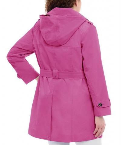 Women's Plus Size Hooded Belted Water-Resistant Coat Purple $62.40 Coats