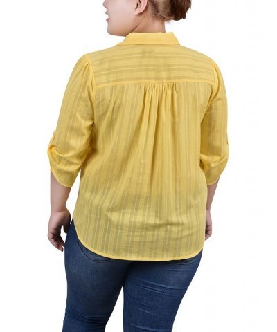 Plus Size 3/4 Roll Tab Sleeve Cotton Blouse Yellow $11.68 Tops