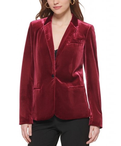 Petite Velvet One-Button Jacket Red $32.04 Jackets