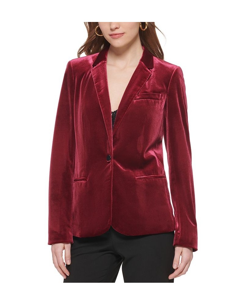 Petite Velvet One-Button Jacket Red $32.04 Jackets