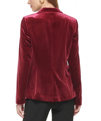 Petite Velvet One-Button Jacket Red $32.04 Jackets