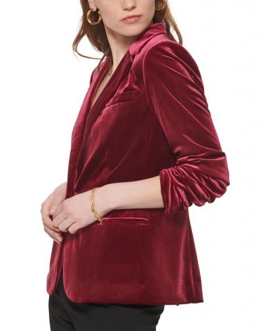 Petite Velvet One-Button Jacket Red $32.04 Jackets