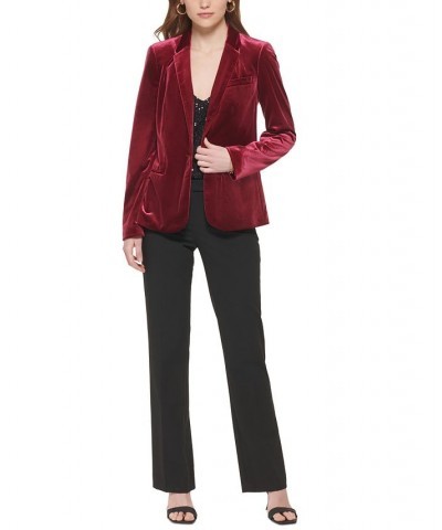 Petite Velvet One-Button Jacket Red $32.04 Jackets