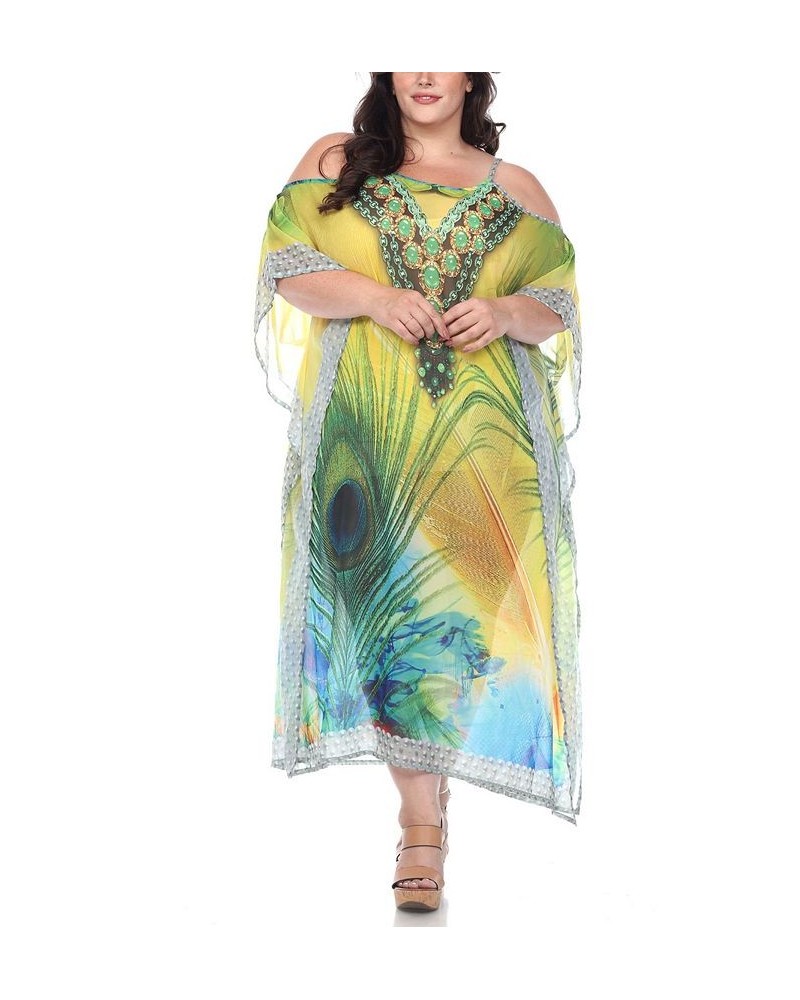 Plus Size Sheer Maxi Caftan Peacock $39.60 Tops