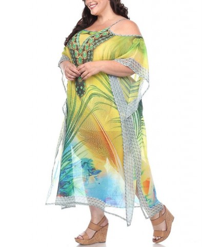 Plus Size Sheer Maxi Caftan Peacock $39.60 Tops