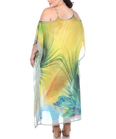 Plus Size Sheer Maxi Caftan Peacock $39.60 Tops