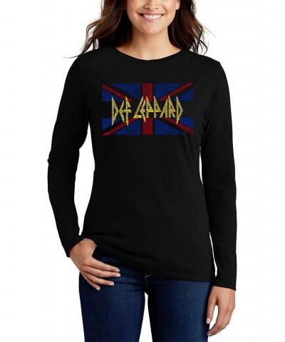 Women's Word Art Long Sleeve T-shirt - Def Leppard Top Black $21.45 Tops