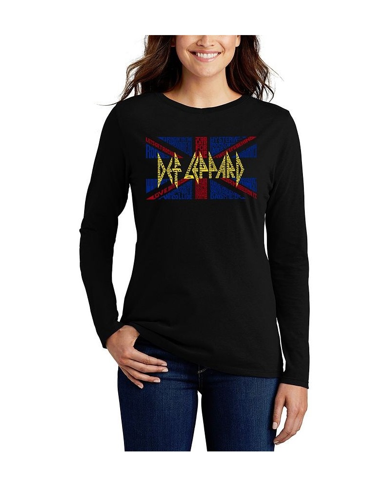 Women's Word Art Long Sleeve T-shirt - Def Leppard Top Black $21.45 Tops