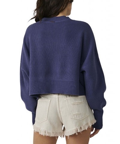 Women's Easy Street Ribbed Cropped Pullover Sweater Blue Depth $44.28 Sweaters